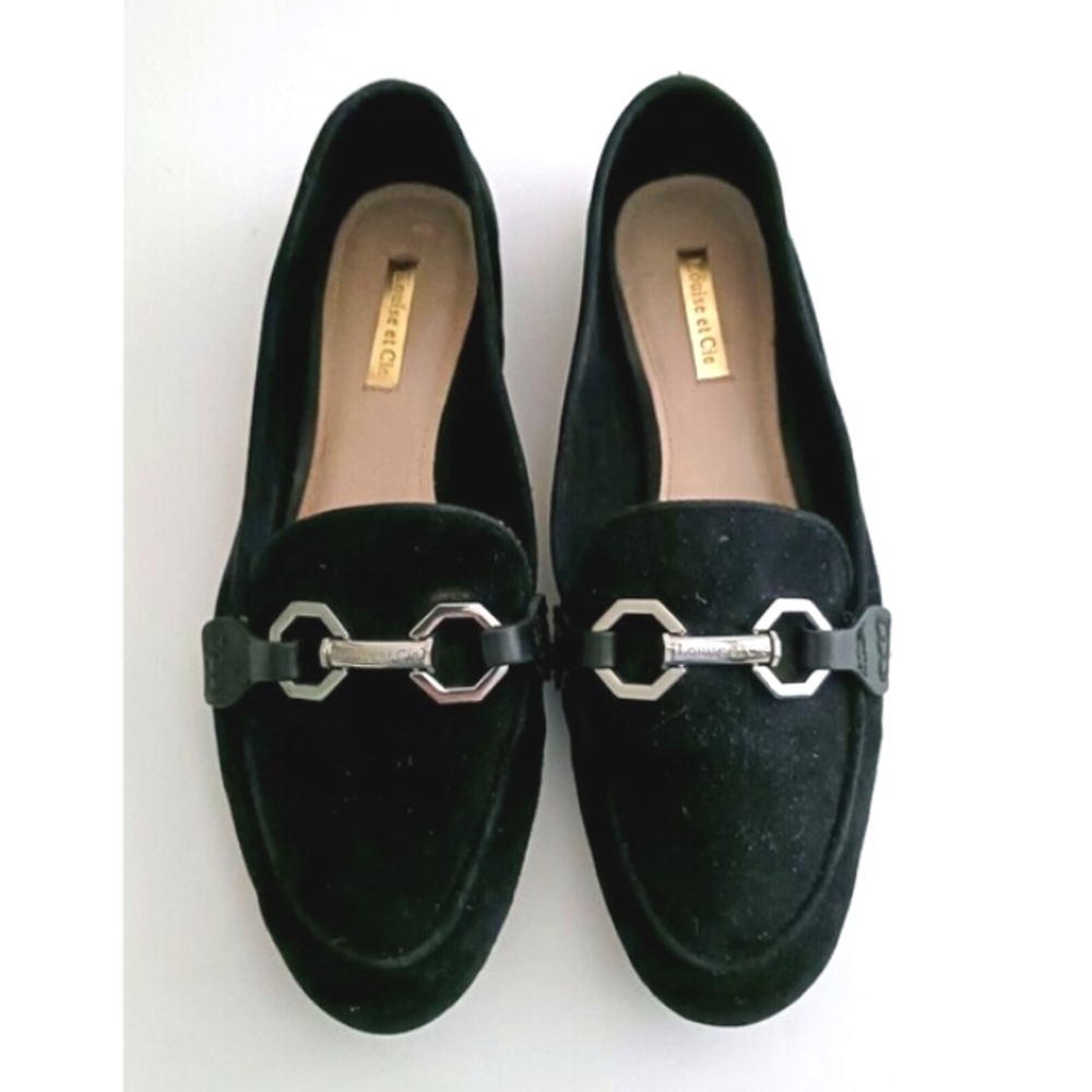 Louise et Cie Faunia Blk Suede Loafers Silver Horsebit Trim Sz 9